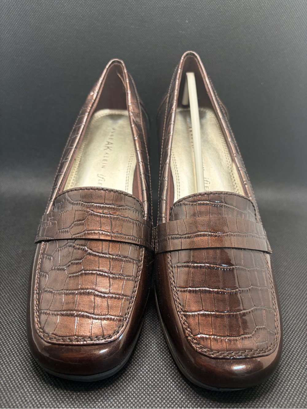 Anne Klein Metallic Burgundy Croc-Embossed Slip-On Loafers